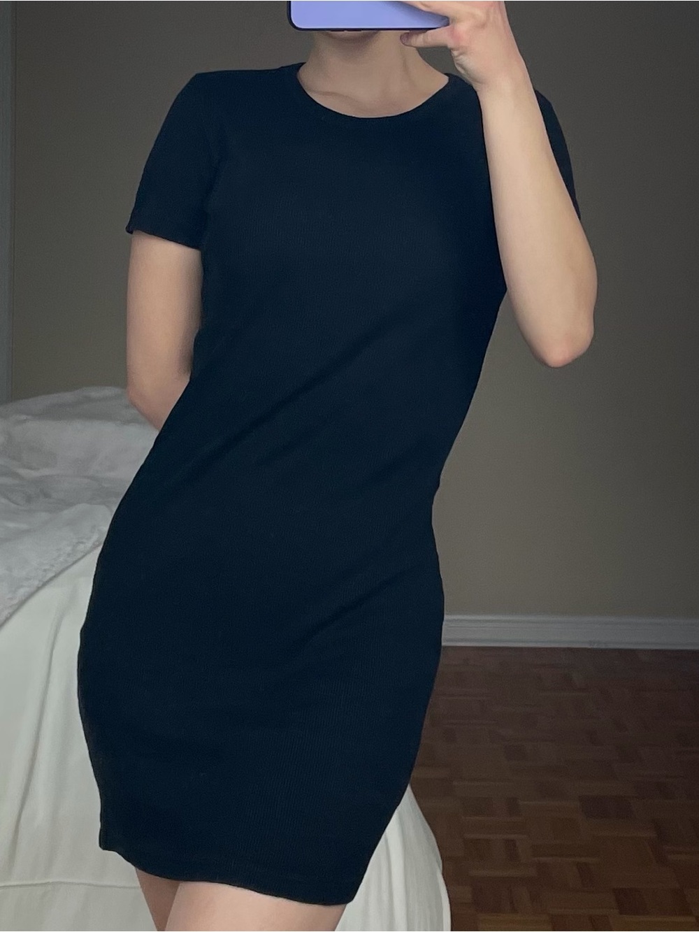Brandy Melville Black Short-Sleeve Bodycon Mini Dress